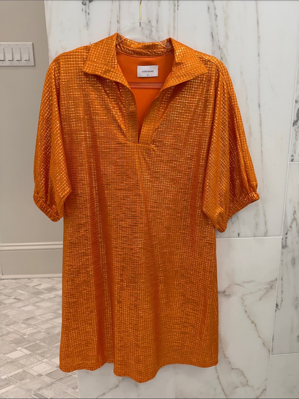 Adrienne Bright Orange Textured Short-Sleeve collared dress
